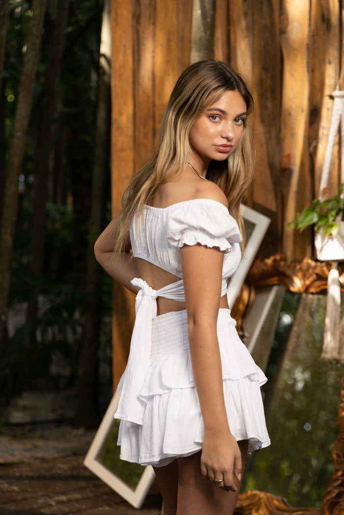 Ruffle Elastic Mini Skirt - White