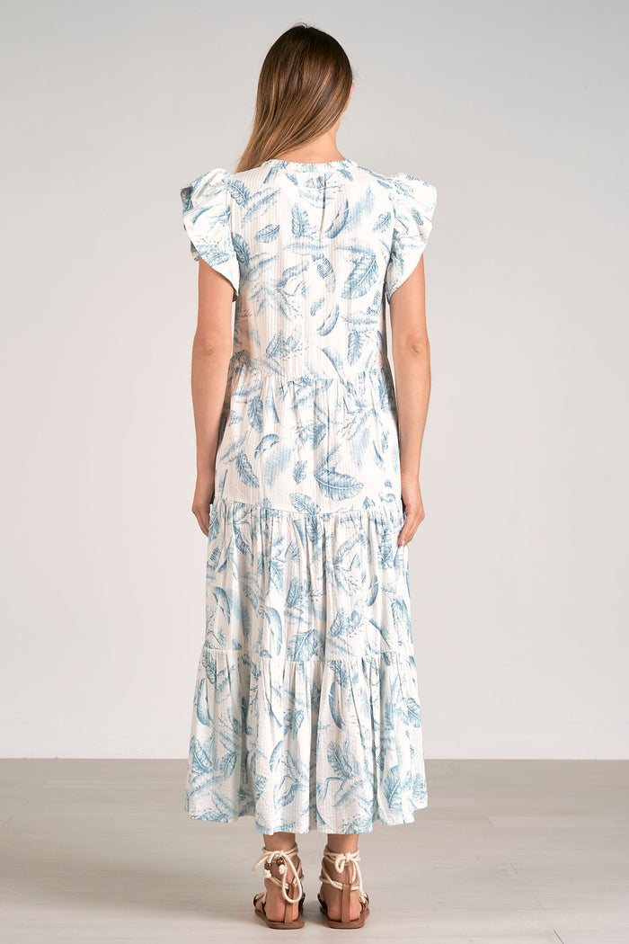 Ruffle Sleeve V-Neck Maxi Dress - Blue Lima