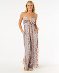 San Carlos Tie Front Jumpsuit - Blue/Orange/Brown