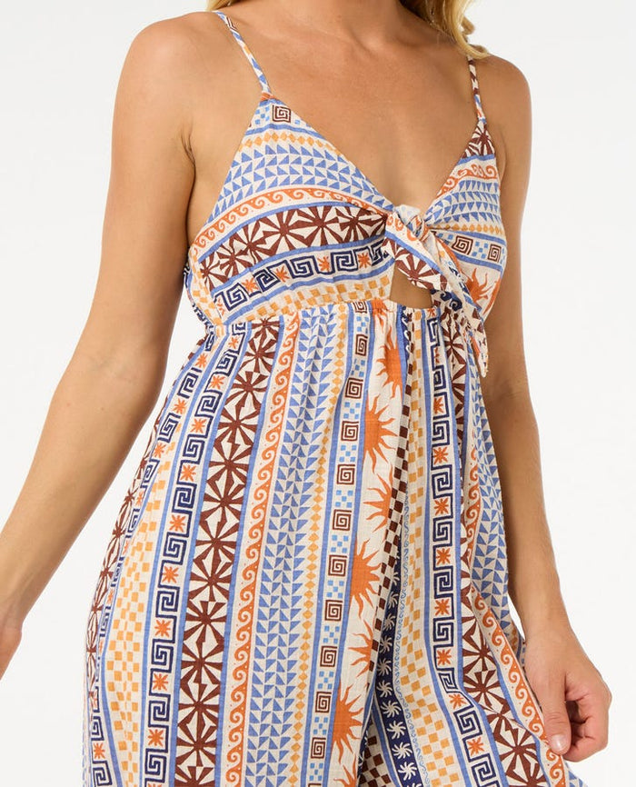 San Carlos Tie Front Jumpsuit - Blue/Orange/Brown