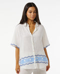 Santorini Sun Printed Short Sleeve Button-Down Shirt - Blue