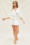 Satin Flutter Sleeve Romper - Off White
