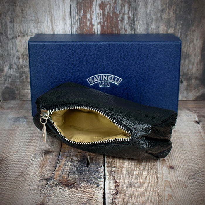 Savinelli Leather 2 Pipe & Tobacco Pouch - Black Weave