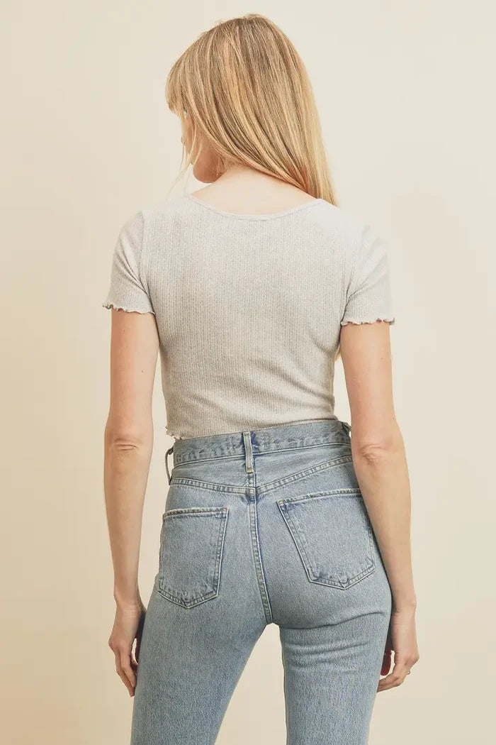 Scallop Edged Baby Henley Short Sleeve Tee - Baby Blue
