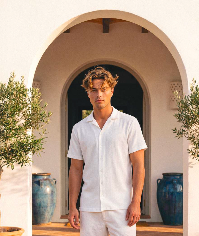 Short Sleeve Button-Down Camp Shirt - Off White