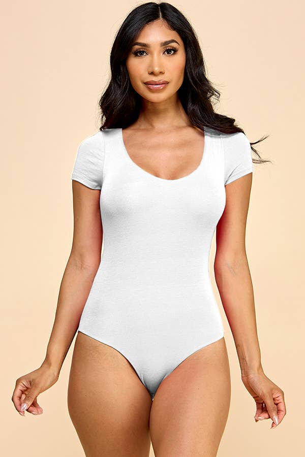 SHORT SLEEVE V NECK DOUBLE LAYERED BODYSUIT