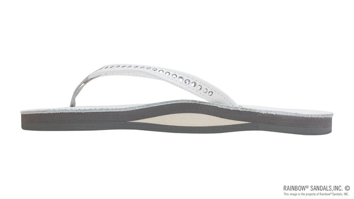 Single Arch Narrow Strap Swarovski Crystal Sandals - White