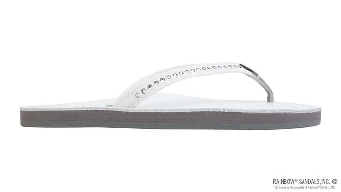 Single Arch Narrow Strap Swarovski Crystal Sandals - White