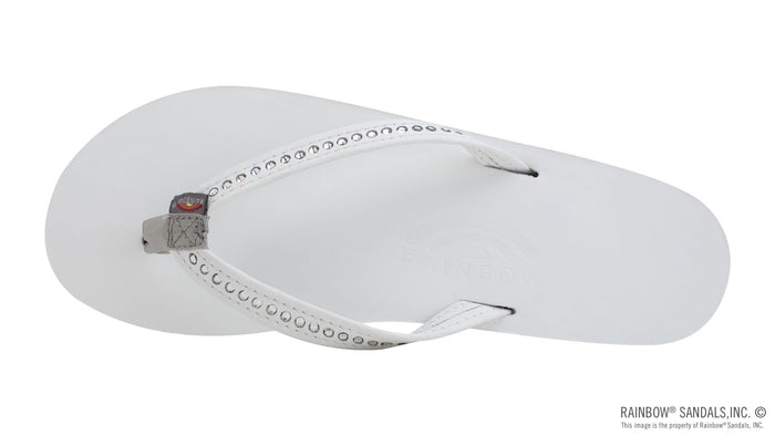 Single Arch Narrow Strap Swarovski Crystal Sandals - White