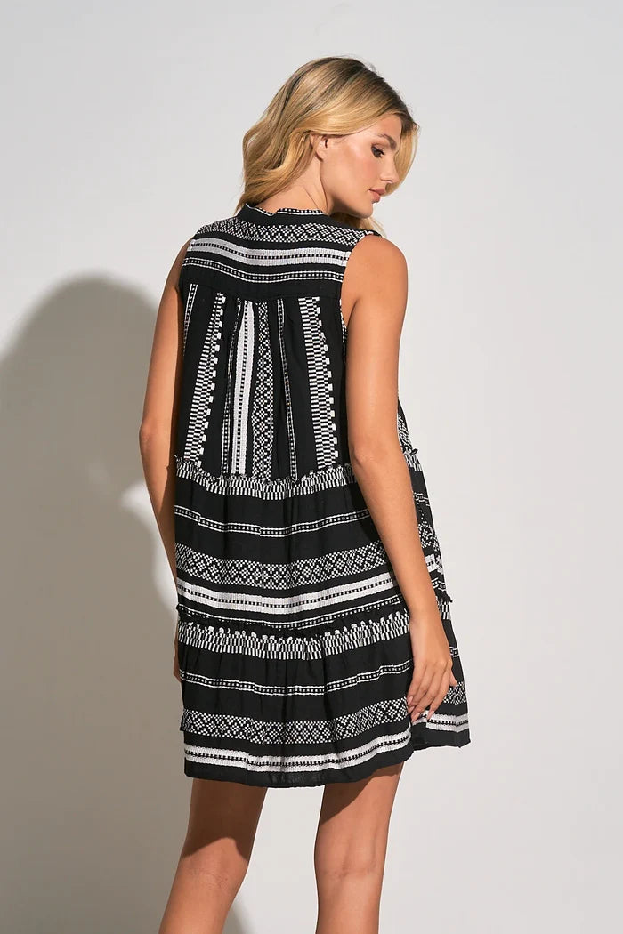 Sleeveless A-Line Mini Dress - Black/White