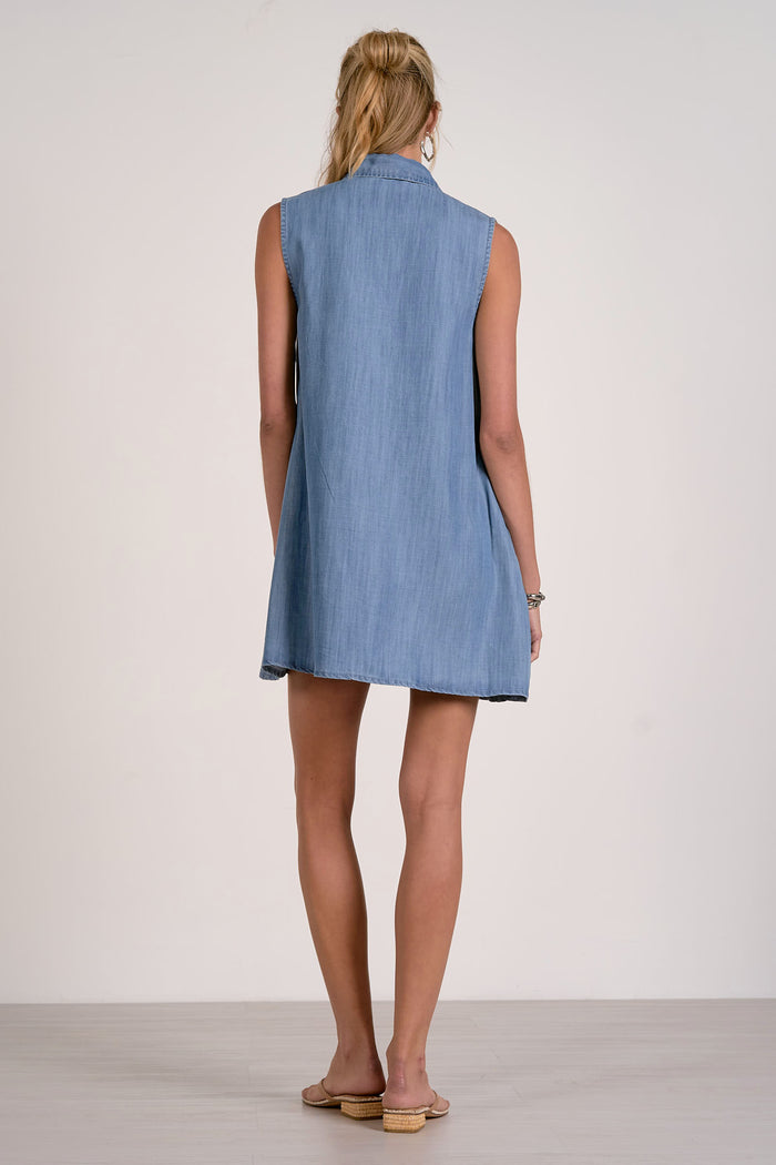 Sleeveless Button Down Mini Dress - Blue Denim