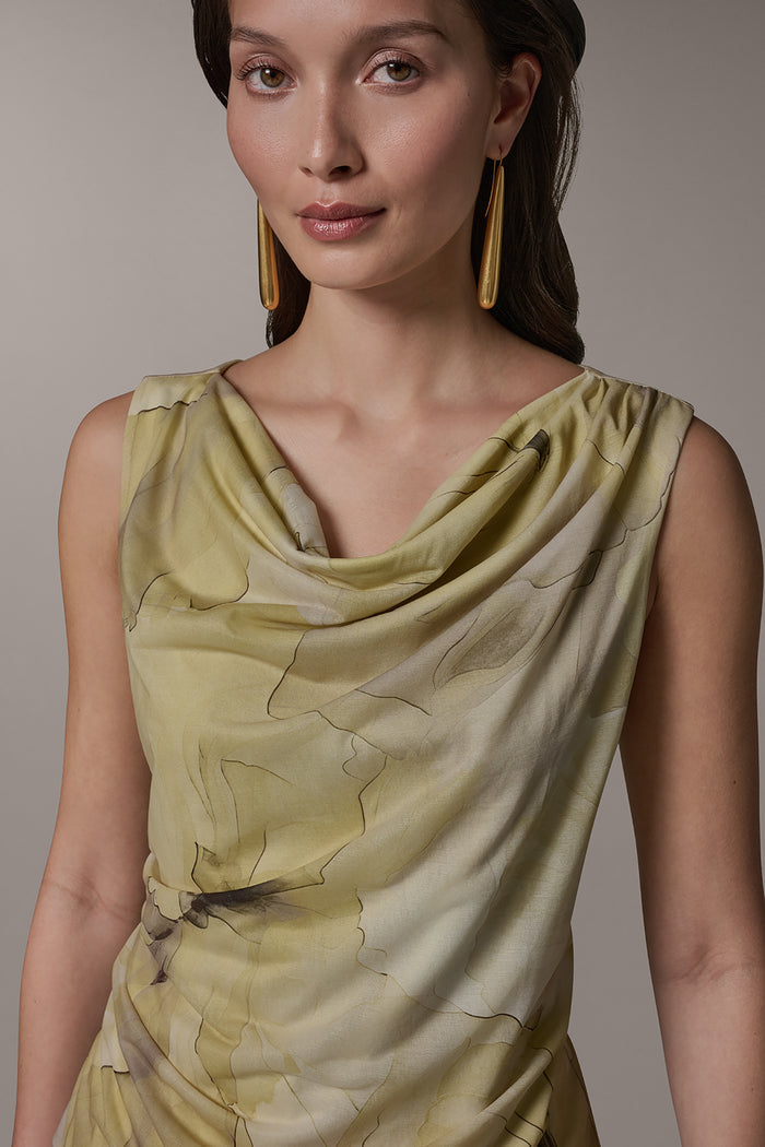 SLEEVELESS COWL-NECK PRINT BLOUSE