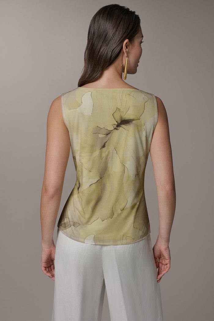 SLEEVELESS COWL-NECK PRINT BLOUSE