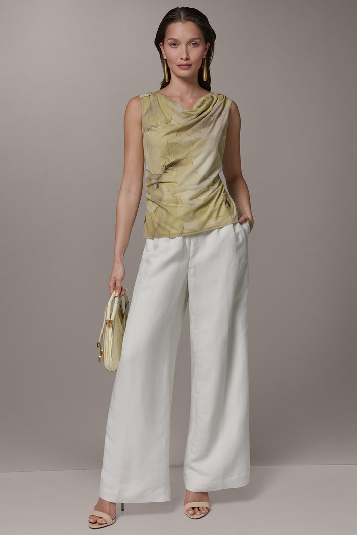 SLEEVELESS COWL-NECK PRINT BLOUSE