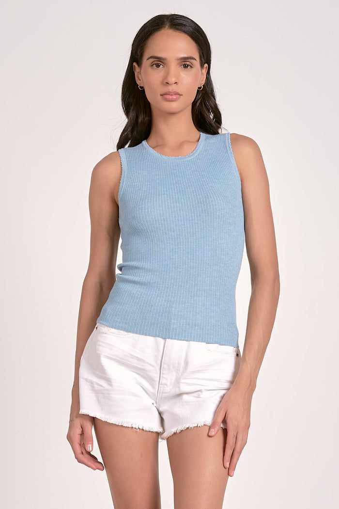 Sleeveless Crew Neck Tank Top - Faded Blue