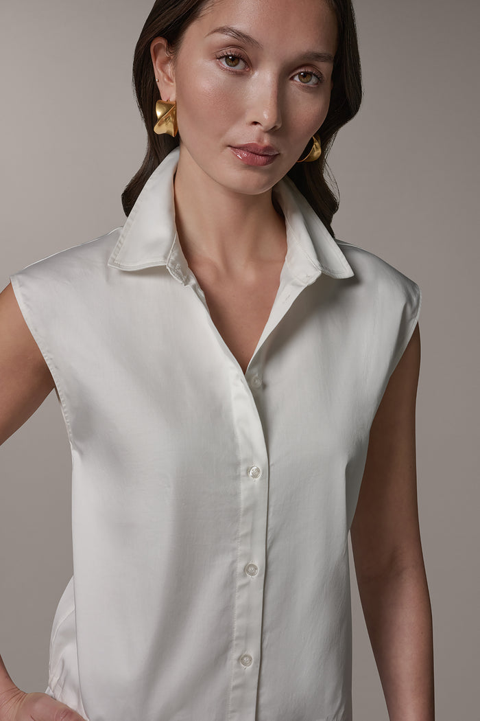SLEEVELESS DRAWSTRING HEM BLOUSE