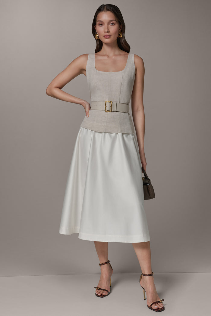 SLEEVELESS MIDI FIT AND FLARE DRESS