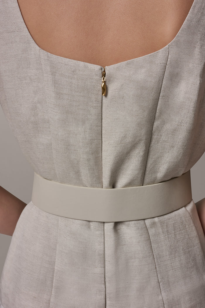SLEEVELESS MIDI FIT AND FLARE DRESS