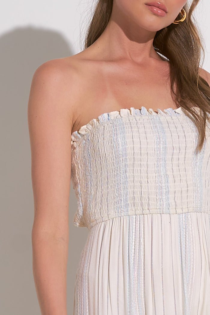 Sleeveless Smocked Maxi Dress - Ivory/Blue Stripe