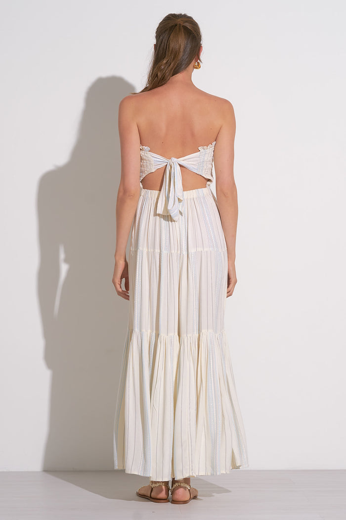 Sleeveless Smocked Maxi Dress - Ivory/Blue Stripe
