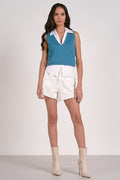 Sleeveless V-Neck Layered Top - Dark Aqua