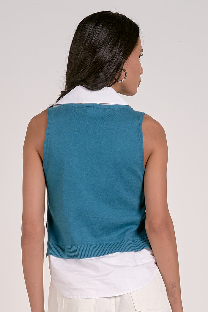 Sleeveless V-Neck Layered Top - Dark Aqua