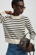 Sold Out NYC The Favorite Crew in Black & Cream Stripe, shown on model