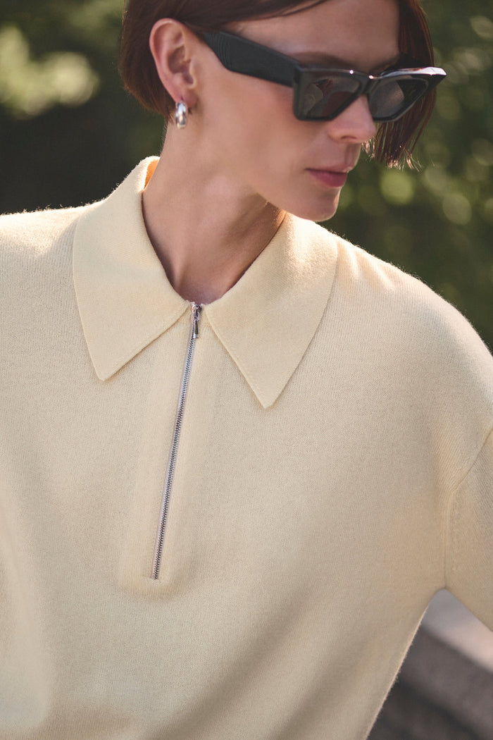 Sold Out NYC The Cashmere Zip Polo in Butter, alternate view