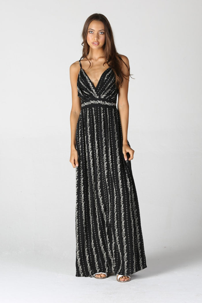Spaghetti Strap Deep V-Neck Maxi Dress - Black