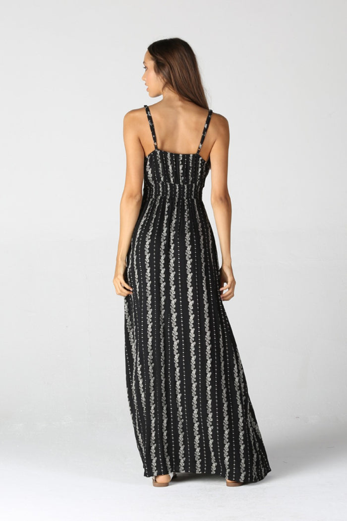 Spaghetti Strap Deep V-Neck Maxi Dress - Black