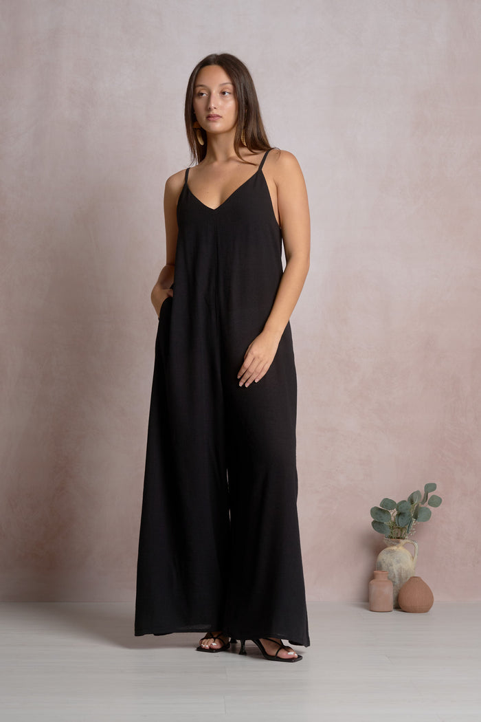 Spaghetti Strap Jumpsuit - Black