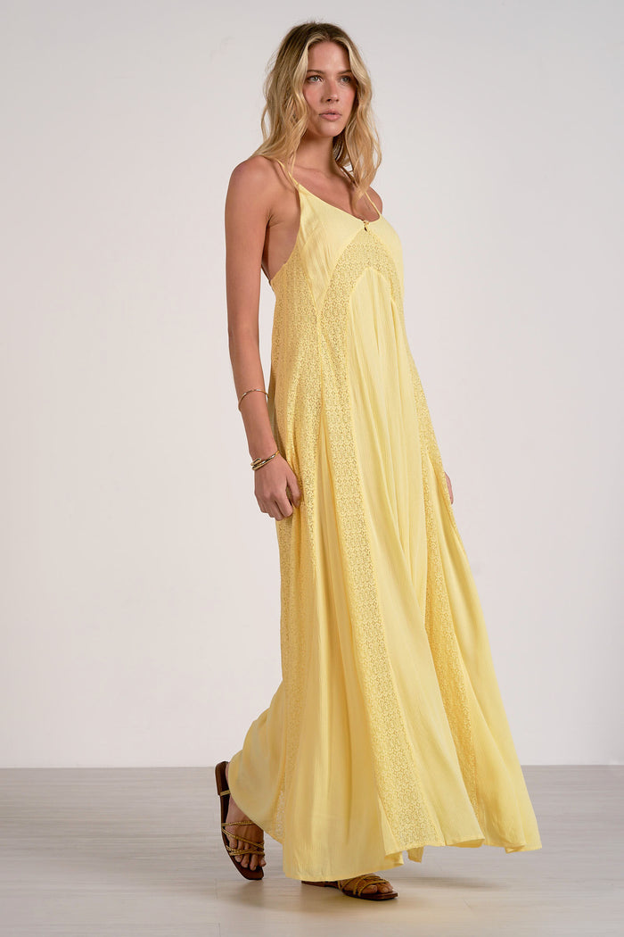 Spaghetti Strap Maxi Dress with Lace Detail - Vanilla