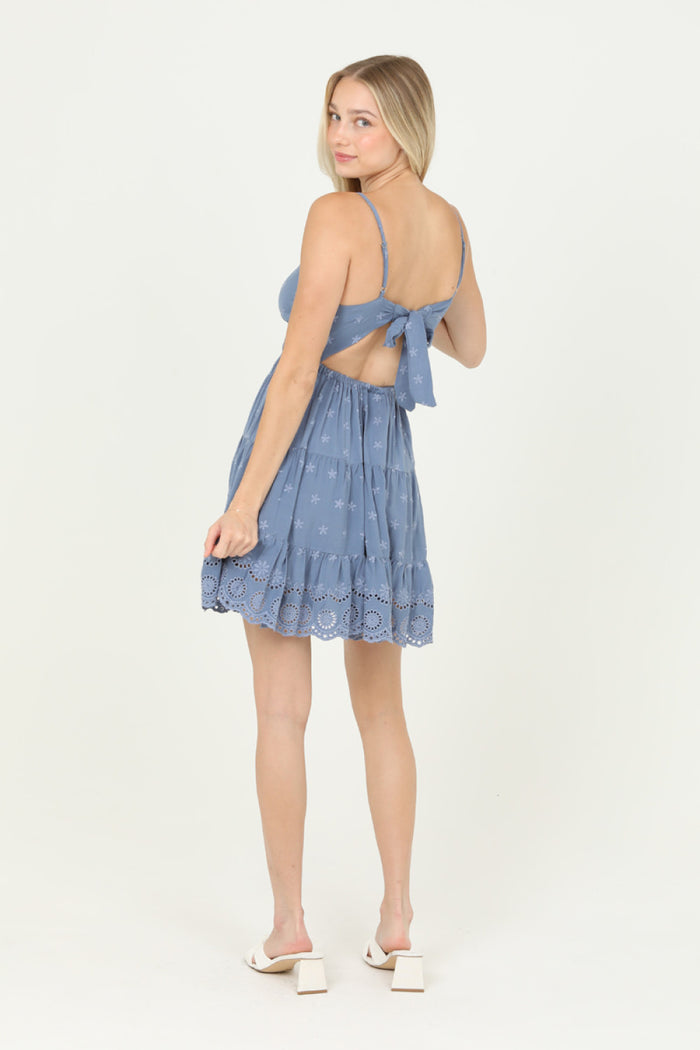 Spaghetti Strap Mini Dress with Keyhole - Slate Blue
