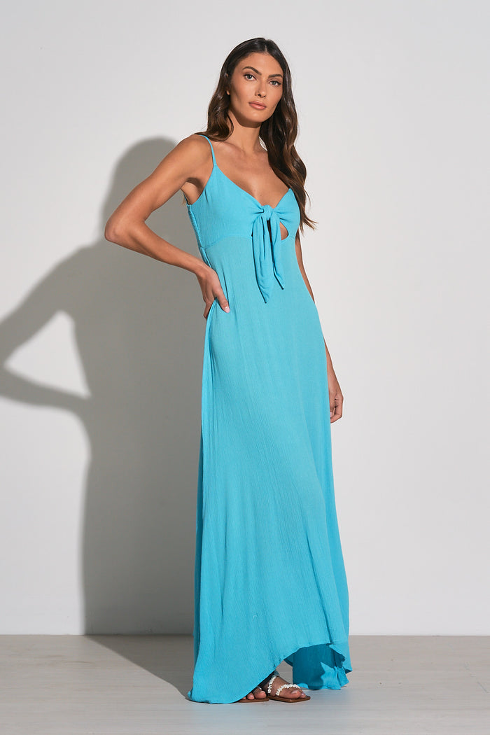 Spaghetti Strap Tie Front Maxi Dress - Aqua