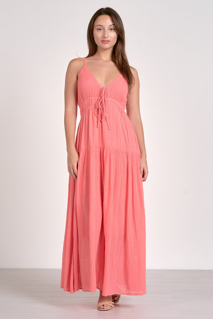 Spaghetti Strap Tiered Maxi Dress - Coral