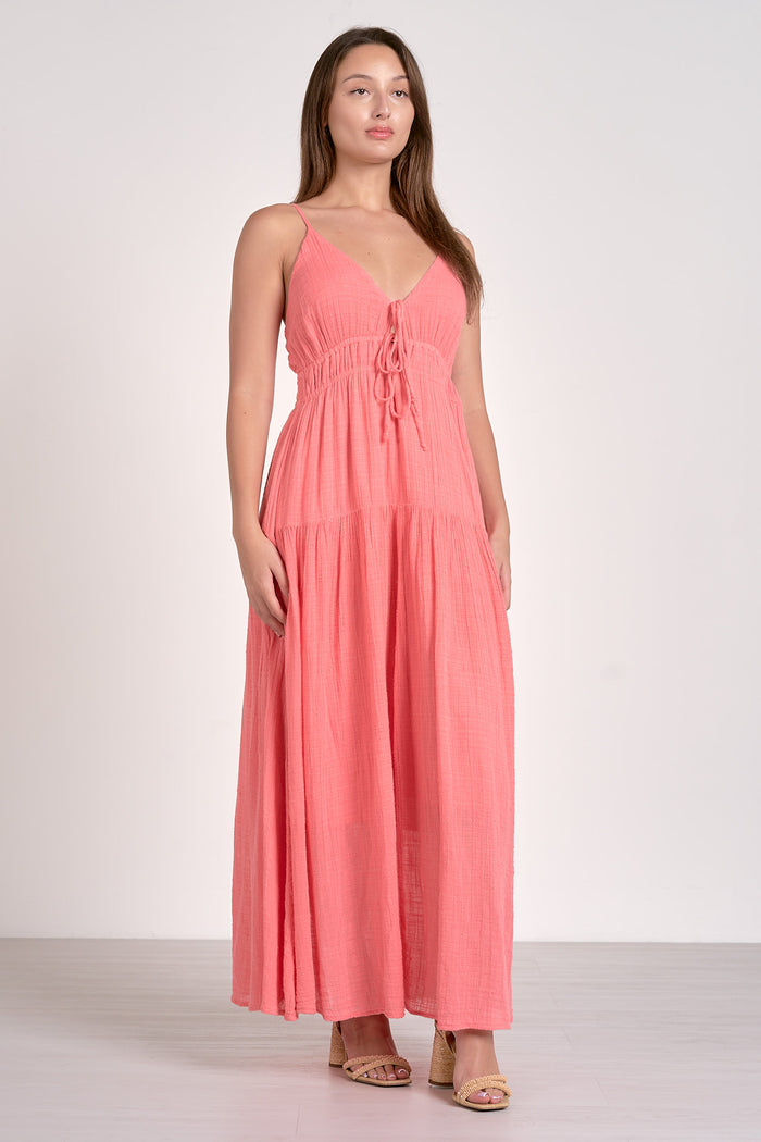 Spaghetti Strap Tiered Maxi Dress - Coral