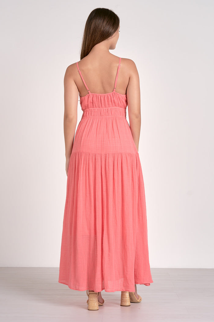 Spaghetti Strap Tiered Maxi Dress - Coral