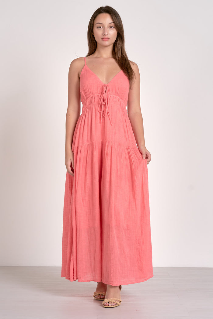 Spaghetti Strap Tiered Maxi Dress - Coral