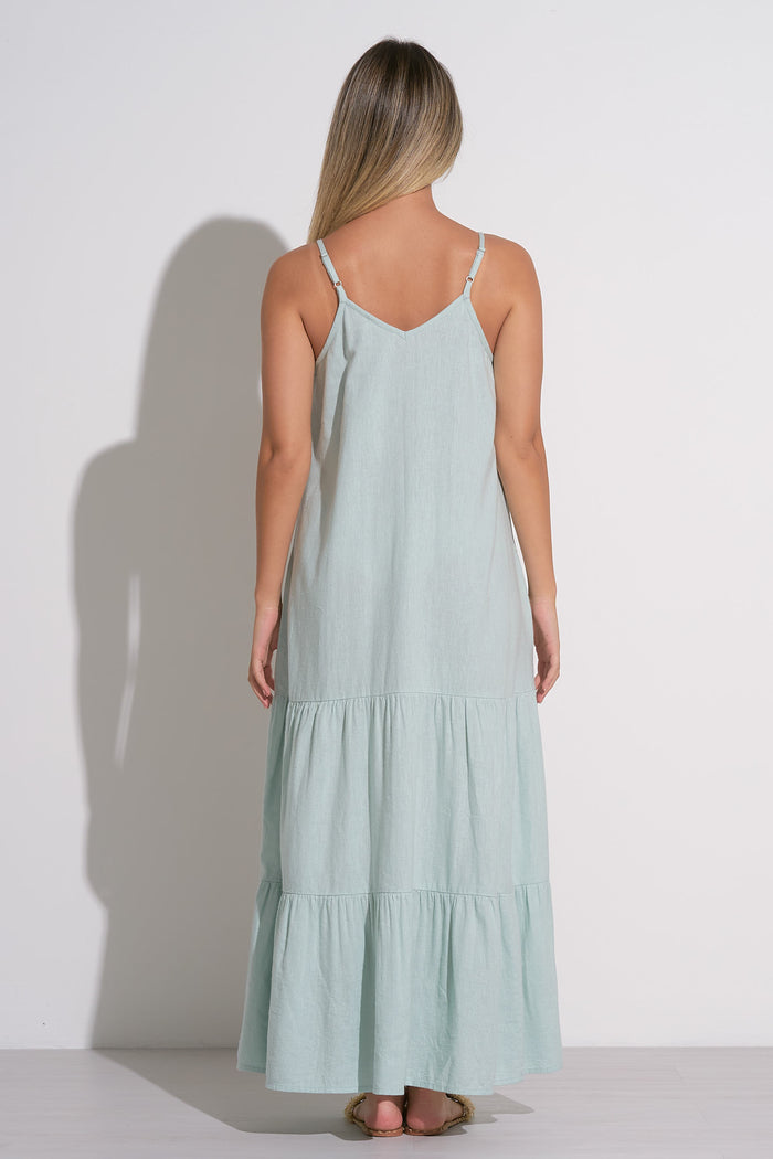 Spaghetti Strap Tiered Maxi Dress - Light Teal