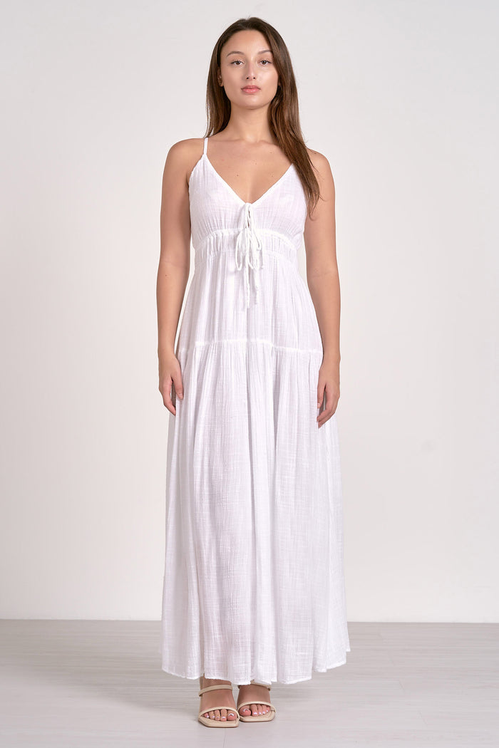 Spaghetti Strap Tiered Maxi Dress - White