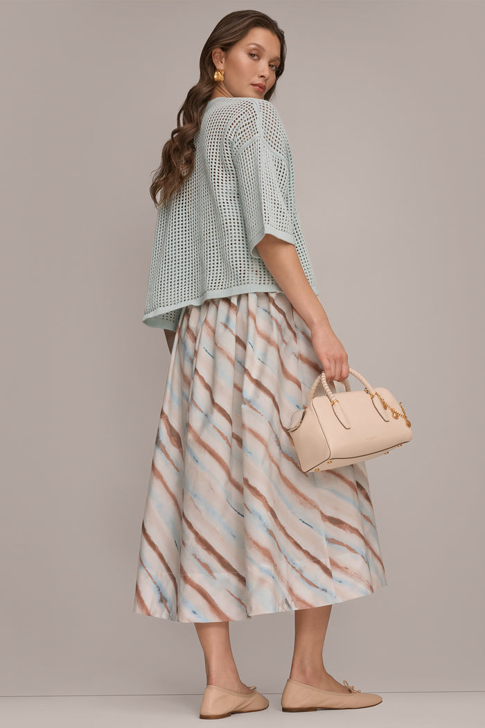 STRETCH COTTON-POPLIN STRAPLESS PRINTED MIDI DRESS