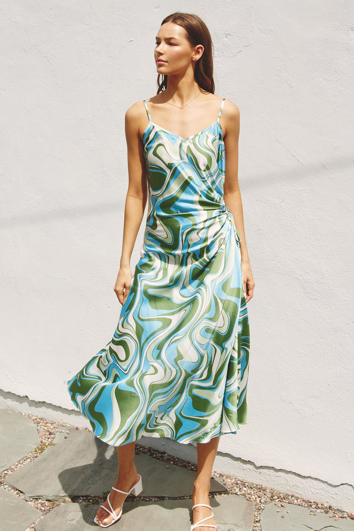 Summer Breeze Ruched Side Cutout Maxi Dress - Coastal Breeze