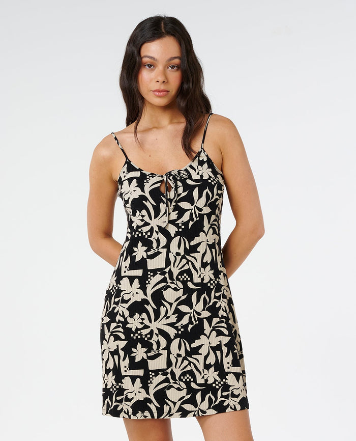 Surf Dreams Printed Ribbed Mini Dress - Black