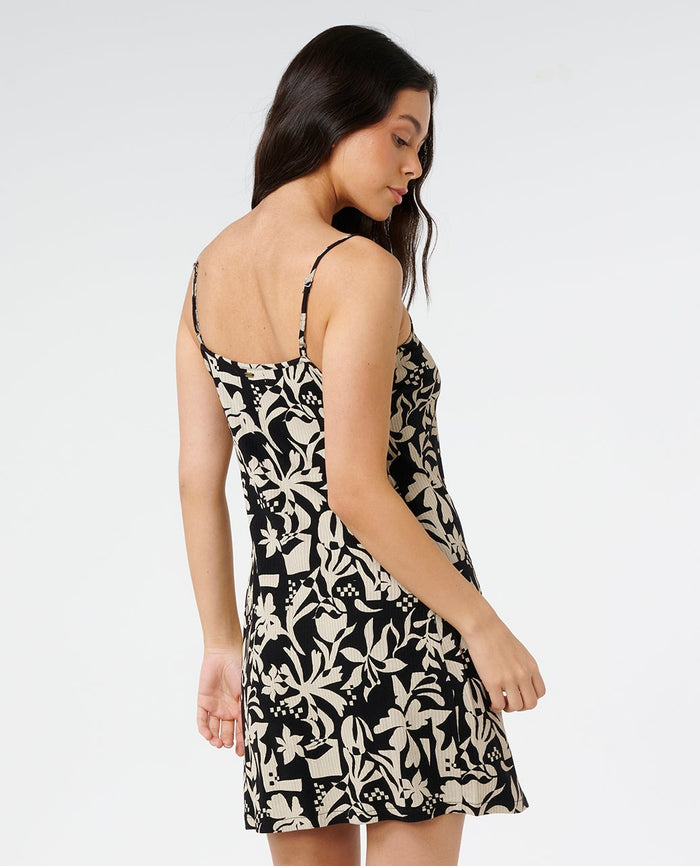 Surf Dreams Printed Ribbed Mini Dress - Black