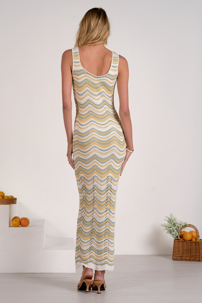 Tank Strap Crochet Maxi Dress - White/Yellow/Green