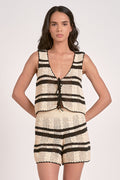 Tie Front Crochet Vest - Natural Black