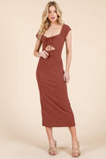 TIE FRONT RUCHED CAP SLEEVE CUT OUT SCOOP BACK