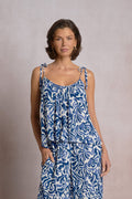 Tie Strap Flowy Tank Top - Blue Carolina