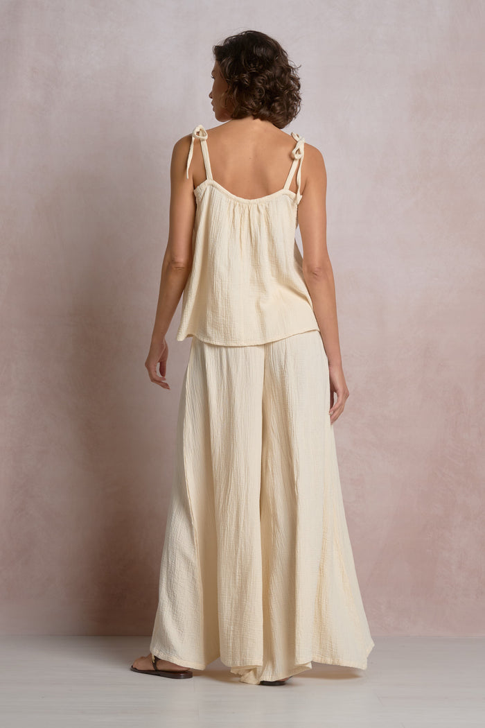Tie Strap Flowy Tank Top - Natural