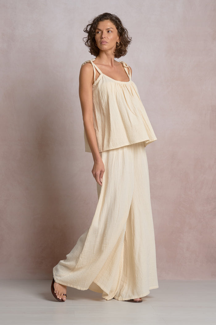 Tie Strap Flowy Tank Top - Natural